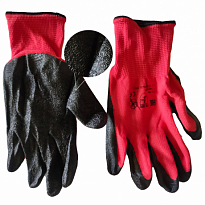 Перчатки нейлоновые с рельефным латексным покрытием (черно-красные) min 12шт
